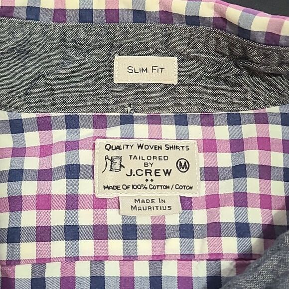 J. Crew Men's purple gingham button up slim fit size L* office  professional - Picture 10 of 10